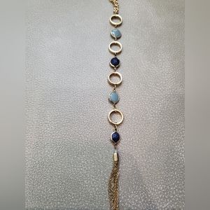 Long blue and gold necklace